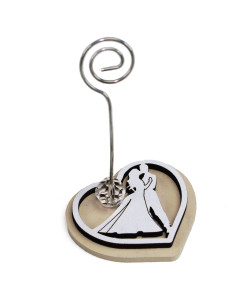 Portafoto Memo Clip Cuore in legno e Cristallo con Coppia Sposi Nozze Matrimonio