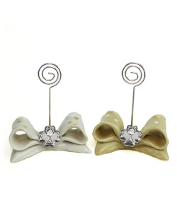 Portafoto Memo Clip Fiocco Pois Panna Colorato in Porcellana Quadrifoglio  Calice della Prima Comunione Confettata Segnaposto