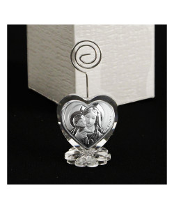 Portafoto Memo Clip Icona Fiore con Cuore in Cristallo e Madonna e Bambino Segnaposto 