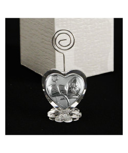 Portafoto Memo Clip Icona Fiore con Cuore in Cristallo per Santa Cresima Segnaposto