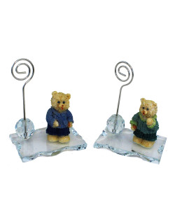 Portafoto Memo Clip in vetro con Orso Orsetto Maschietto con Maglioncino Nascita Battesimo Segnaposto