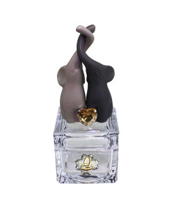 Portagioie in Vetro e Coppia Elefanti Elefantini Cuore Innamorati in Porcellana con Quadrifoglio Fedi Nuziali Nozze Matrimonio Anniversario