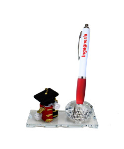 PortaPenne Calamaio in vetro e cristallo con Penna per Laurea in Ingegneria Informatica Gestionale Ingegnere  Cappello Pergamena Tocco in resina 