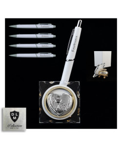 PortaPenne Calamaio in vetro soffiato con Penna con Icona Cuore Calice della Prima Comunione