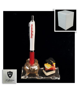 PortaPenne Calamaio in vetro soffiato con Penna per Laurea in Ingegneria Informatica Gestionale Ingegnere Studente Libri Tocco in resina 