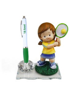 PortaPenne in Cristallo Bimba Ragazza Racchetta Pallina Tennis 18 anni Compleanno Penna Scrivania