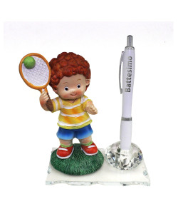 PortaPenne in Cristallo Bimbo Ragazzo Racchetta Pallina Tennis Battesimo Penna Scrivania