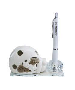 PortaPenne in Cristallo con Lumaca Chiocciola in Porcellana Penna Prima Comunione