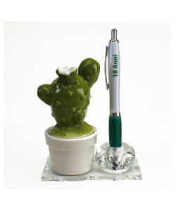 PortaPenne in Cristallo con Penna e Scatolina Vasetto Piantina Cactus Festa 18 Anni Compleanno