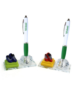 PortaPenne in Vetro e Cristallo Football Calcio Scarpette Battesimo Penna Scrivania 