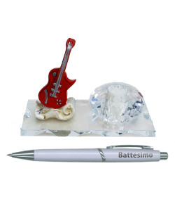  PortaPenne in Vetro e Cristallo Musica Violino Chitarra Elettrica Basso Battesimo Penna Scrivania 