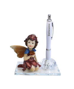 PortaPenne Profumatore in Vetro e Cristallo Folletta Elfo Bambina per Battesimo Penna Scrivania Diffusore