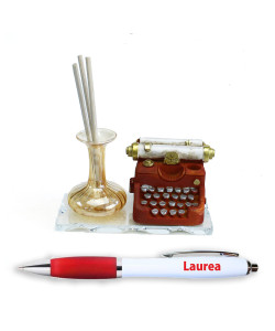 PortaPenne Profumatore in Vetro Soffiato con Macchina da Scrivere Laurea in Lettere Letteratura Penna Scrivania Diffusore