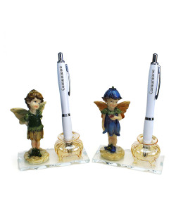 PortaPenne Profumatore in Vetro Soffiato Folletto Elfo Bambino per Prima Comunione Penna Scrivania Diffusore