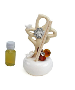 Profumatore Albero della Vita in porcellana con Fiore in Cristallo Quadrifoglio Battesimo Comunione Diffusore Ambienti