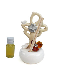 Profumatore Albero della Vita porcellana e Fiore Cristallo Quadrifoglio Santa Cresima Diffusore 