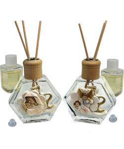 Profumatore Esagonale in Vetro con Quadrifoglio Angelo Neonato Madonna con Bambino Nascita Diffusore per Ambienti Profumo