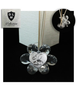 Profumatore Fiore in Cristallo con Cuore Coppia Fedi 50 Anniversario Nozze Matrimonio D'oro Cinquantesimo Diffusore per Ambienti Profumo 