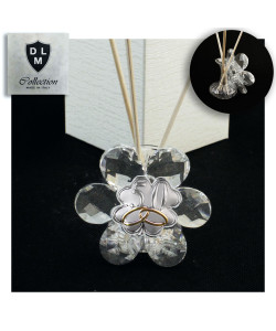 Profumatore Fiore in Cristallo con Quadrifoglio Coppia Fedi 50 Anniversario Nozze D'oro Cinquantesimo Diffusore per Ambienti Profumo