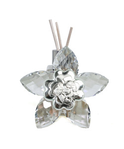 Profumatore Fiore 5 petali in Cristallo con Quadrifoglio Sacra Famiglia Diffusore per Ambienti Profumo Matrimonio Battesimo Comunione