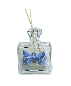 Profumatore in Cristallo con Fiocco Pois Azzurro Colorato in Porcellana per Ambienti Profumo Battesimo Comunione Matrimonio
