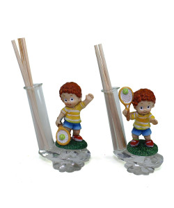 Profumatore in cristallo e Resina Bimbo Ragazzo Racchetta Pallina Tennis Battesimo Comunione Diffusore Profumo Ambienti