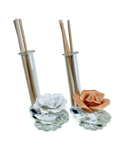 Profumatore in cristallo e Resina Fiore Rosa Bianca in Porcellana Nozze Comunione Battesimo Diffusore Profumo Ambienti