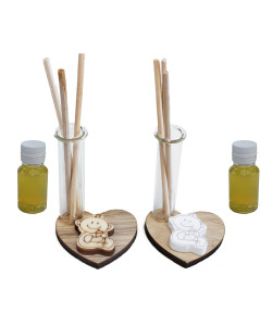 Profumatore in legno con Cuore legno Neonato Bebè con Biberon Nascita Battesimo Diffusore Ambienti