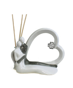 Profumatore in Porcellana Cuore con Coppia Sposi e Quadrifoglio 40 Anniversario Nozze Quarantesimo Diffusore Ambienti