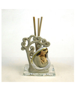 Profumatore in vetro con Albero della Vita e Madonna con Bambino Nozze Matrimonio Battesimo Comunione Diffusore Ambienti