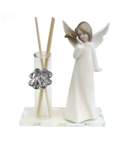 Profumatore in vetro con Angelo Angioletto Puttino Bimba in Porcellana Quadrifoglio Sacra Famiglia Matrimonio Battesimo Comunione Diffusore Profumo Ambienti