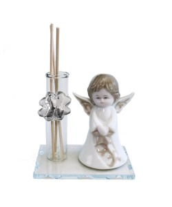 Profumatore in vetro con Angelo Angioletto Puttino in Porcellana Cuore Stella Quadrifoglio Santa Cresima Diffusore Profumo Ambienti