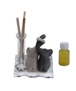 Profumatore in vetro con Coppia Elefanti Elefantini Innamorati Quadrifoglio 25 Anniversario Nozze d'Argento Venticinquesimo Diffusore