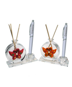 Profumatore in vetro con Farfalla Colorata Santa Cresima con PortaPenne Cristallo e Penna profumo