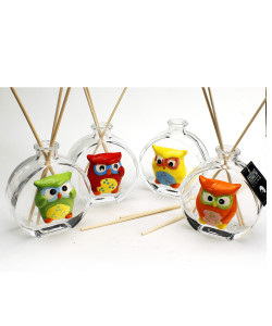 Profumatore in Vetro con Gufo Gufetto Portafortuna Diffusore per Ambienti Profumo Laurea Matrimonio