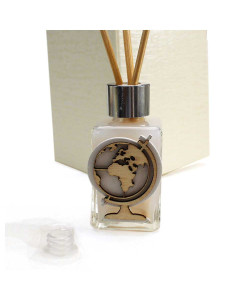 Profumatore in Vetro con Icona in legno Mondo Mappamondo Viaggi Travel Diffusore per Ambienti Profumo