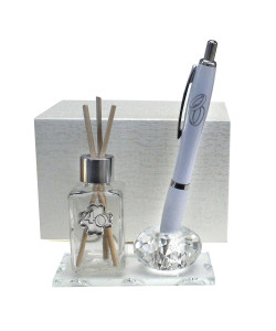 Profumatore in vetro con Quadrifoglio Portafortuna 40 Anniversario Nozze Quarantesimo Fedi PortaPenne Cristallo con Penna profumo