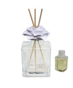 Profumatore in Vetro con Rosa Fiore Diffusore per Ambienti Profumo Battesimo Comunione Matrimonio