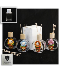 Profumatore in Vetro e Legno con Icona in Resina Vasetto Fiore Girasole Margherita Matrimonio Battesimo Comunione