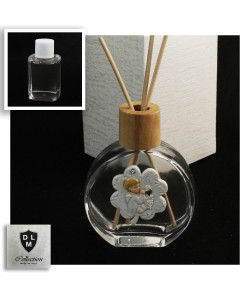 Profumatore in Vetro e Legno con Icona Quadrifoglio Portafortuna e Bimbo Calice Prima Comunione 