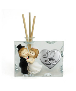 Profumatore in vetro e Resina Sposi Sposini Innamorati Cuore Coppia Fedi 50 Anniversario Nozze Matrimonio Anniversario Diffusore Profumo Ambienti