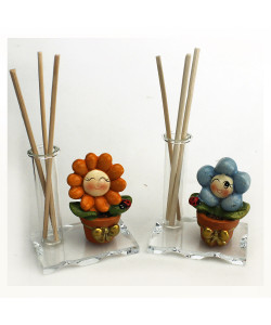 Profumatore in vetro e Resina Vasetto Piantina Fiore Rosa Margherita Girasole Nozze Battesimo Comunione Diffusore Profumo Ambienti