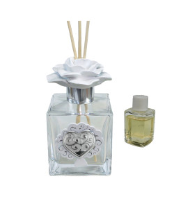 Profumatore in Vetro Fiore e Icona Albero della Vita Life Tree Cuore Battesimo Comunione Matrimonio Diffusore Ambienti