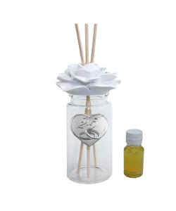 Profumatore in Vetro Fiore e Icona Cuore 25 Venticinquesimo Fedi Nozze Anniversario Matrimonio Diffusore Ambienti