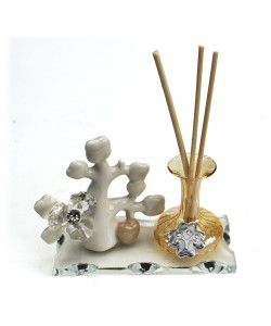 Profumatore in vetro soffiato Albero della Vita con Fiore in Cristallo Quadrifoglio Battesimo Comunione Diffusore Ambienti