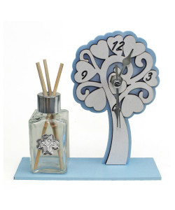 Profumatore Orologio con Albero della Vita in rilievo legno Azzurro Albero della Vita da Scrivania Diffusore di profumo