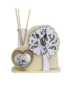 Profumatore Orologio con Albero della Vita in rilievo legno Cuore Coppia Fedi 50 Anniversario Nozze Matrimonio da Scrivania Diffusore di Profumo