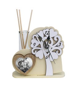 Profumatore Orologio con Albero della Vita in rilievo legno Cuore Madonna e Bambino da Scrivania Diffusore di Profumo