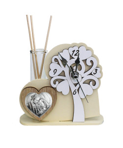 Profumatore Orologio con Albero della Vita in rilievo legno Cuore Sacra Famiglia da Scrivania Diffusore di profumo