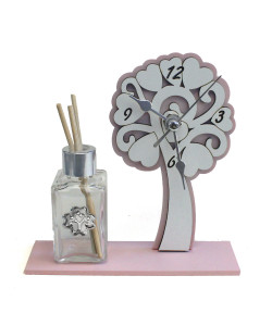 Profumatore Orologio con Albero della Vita in rilievo legno Rosa Albero della Vita da Scrivania Diffusore di profumo